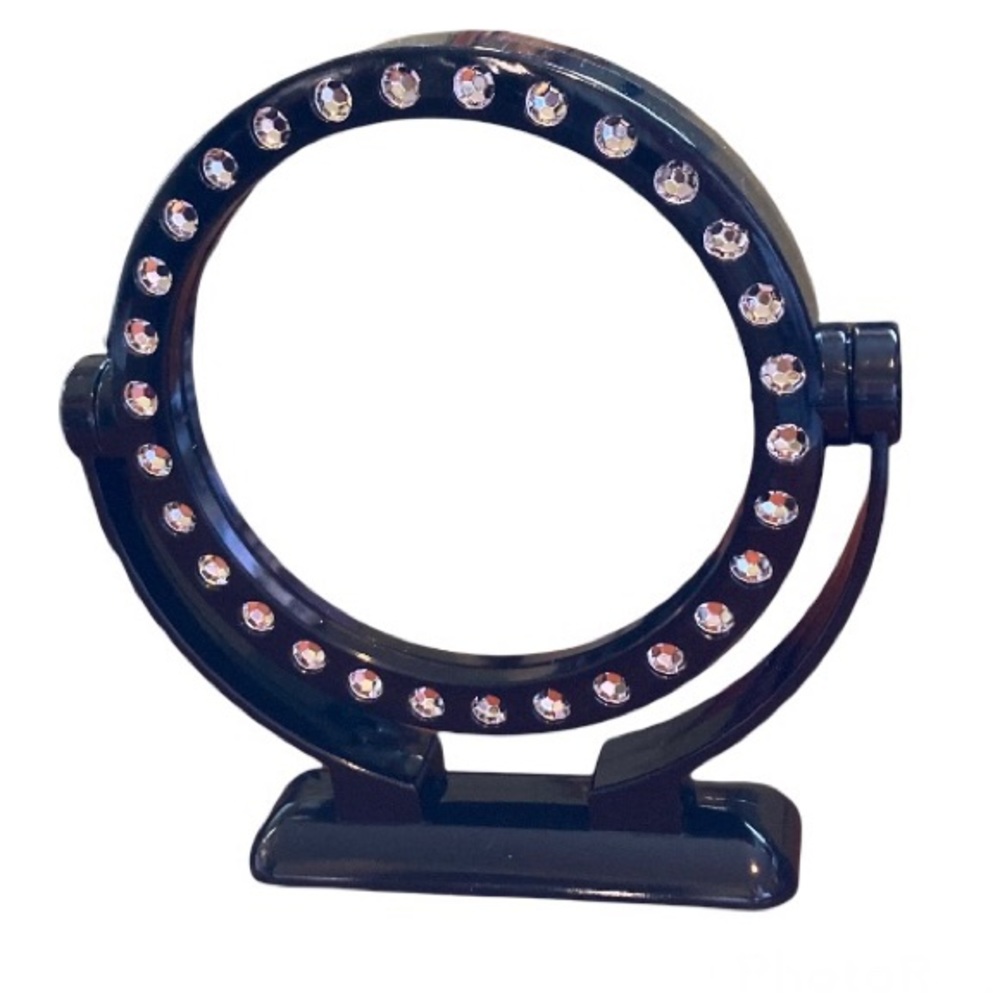 Two-Sided Makeup Mirror- Black w/ Bling